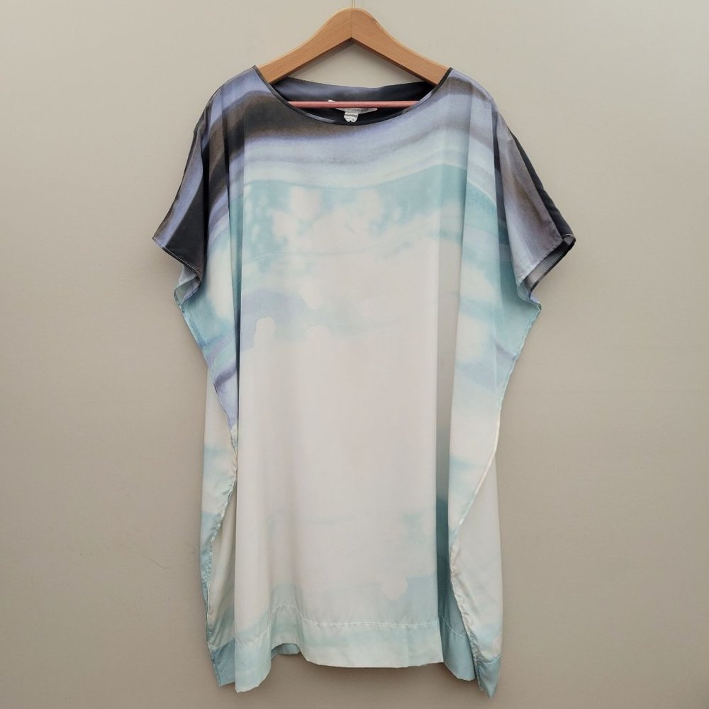 Diane Von Furstenberg Blue Silk Watercolor Hanky Dress Caftan in Ethereal